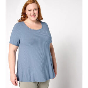 Modern Soul Radiant Rib Short Sleeve Top w/ Support System Womens Size XL Blue